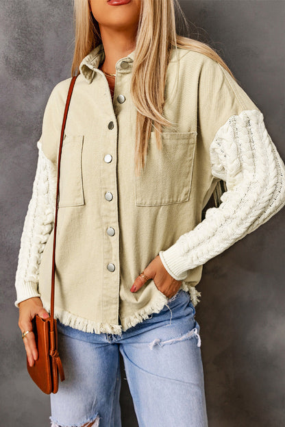 Ayana | Unique khaki denim jacket with knitted sleeves