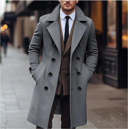 Hecon - Men's fall and winter wool coat - double-breasted and long