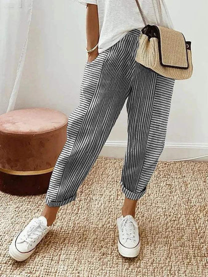 Women's Pants - Playful Striped Pattern - Soft Material - Perfect for Warm Days