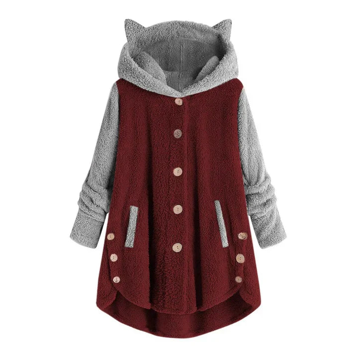 Nina - women's fleece sweatshirt with cat ears and contrasting sleeves