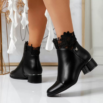 Stylish Leather Ankle Boots With Flowers