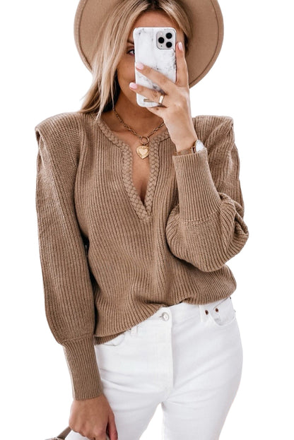 Melrose | Luxury deep v-neck jumper with puff sleeves