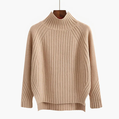 High-buttoned knitted sweater