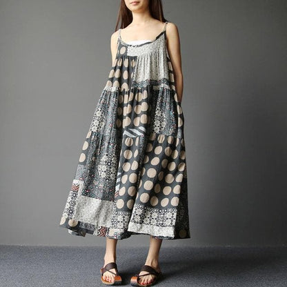 Soleil - Patchwork hippie dress with polka dots