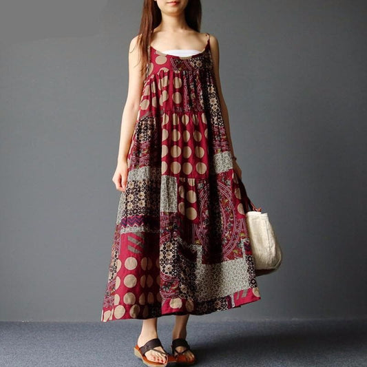 Soleil - Patchwork hippie dress with polka dots