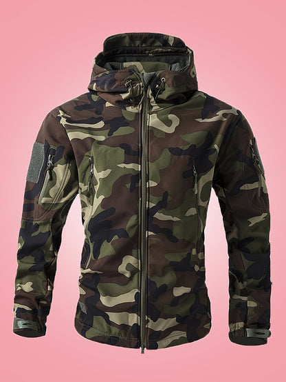 Warm military camouflage windbreaker outdoor jacket with zipper pockets for men | Perfect for outdoor activities