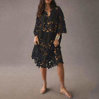 Lenie -Floral midi dress with eyelet lacing