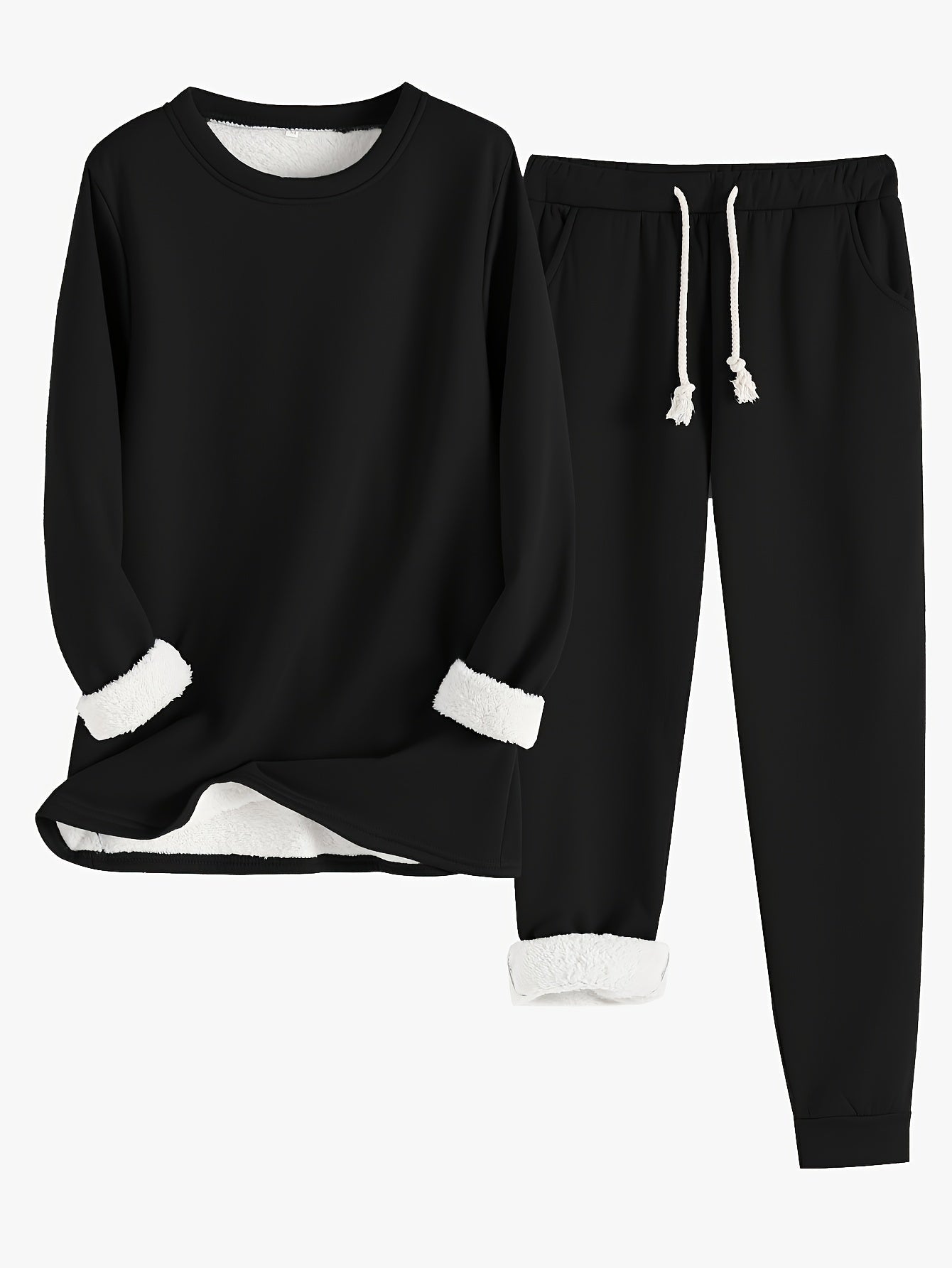 Jess-Mode | Solid Color Thermal Sweater & Sweatpants Set - Ideal for Fall/Winter