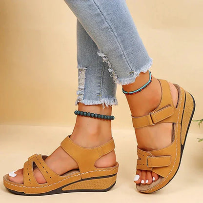 Harper - summer retro wedge strap sandals for women