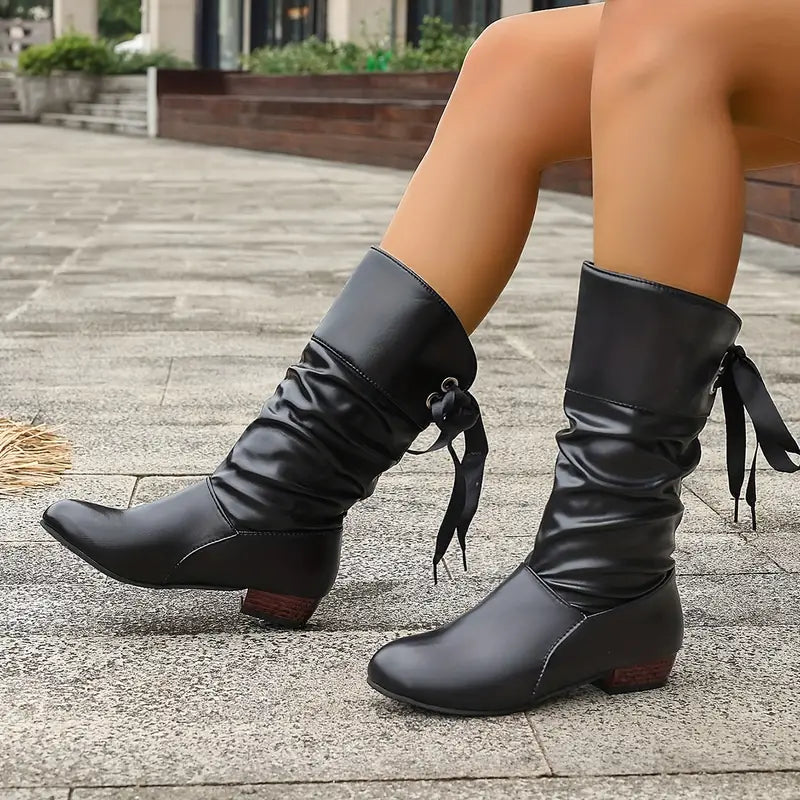 Maika™ | Fashionable women's lace-up boots with chunky mid-calf heels