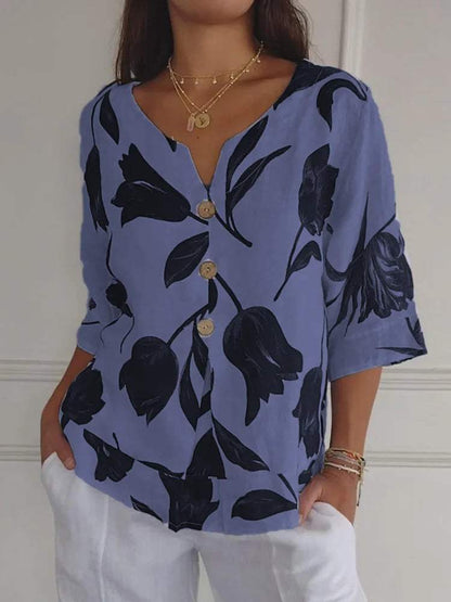 Ladies Blouse - Floral Print - Lightweight and Breathable Material - Perfect for Casual and Formal Occasions