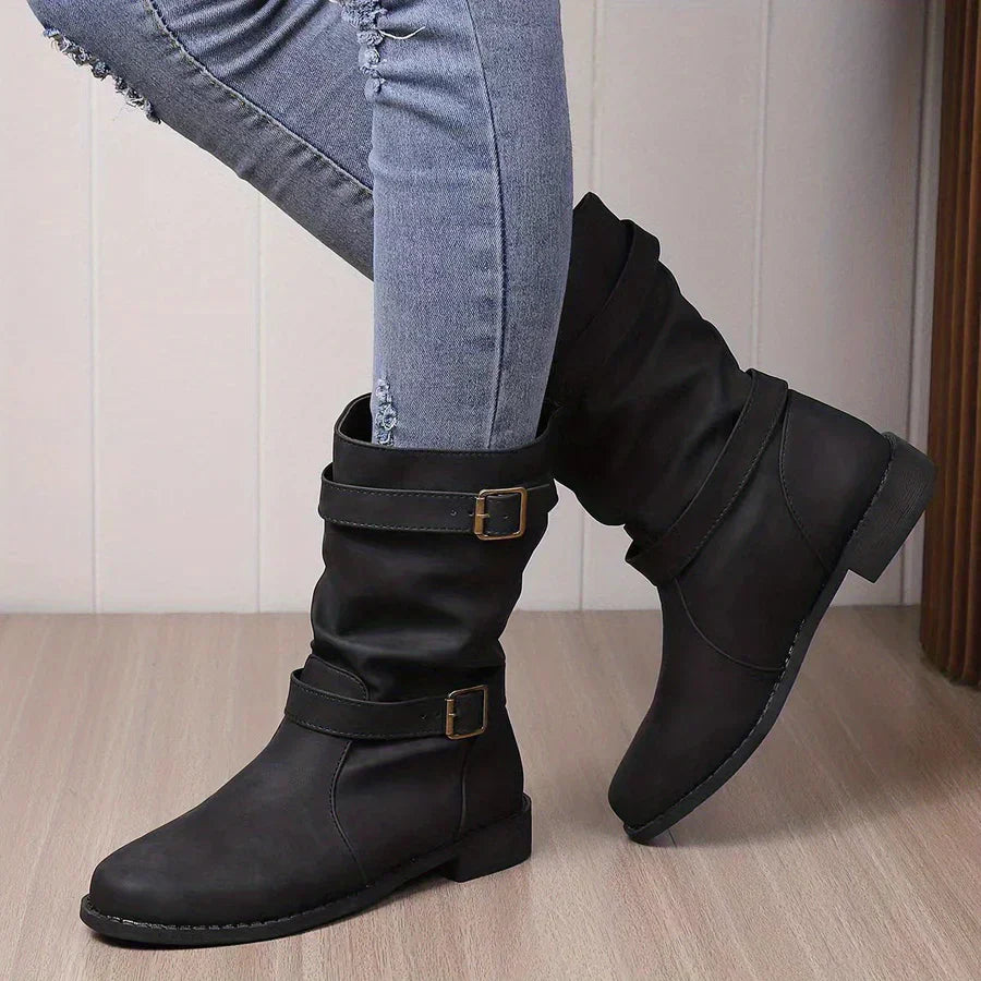 Kasha - vintage buckle strap western ankle boots for women