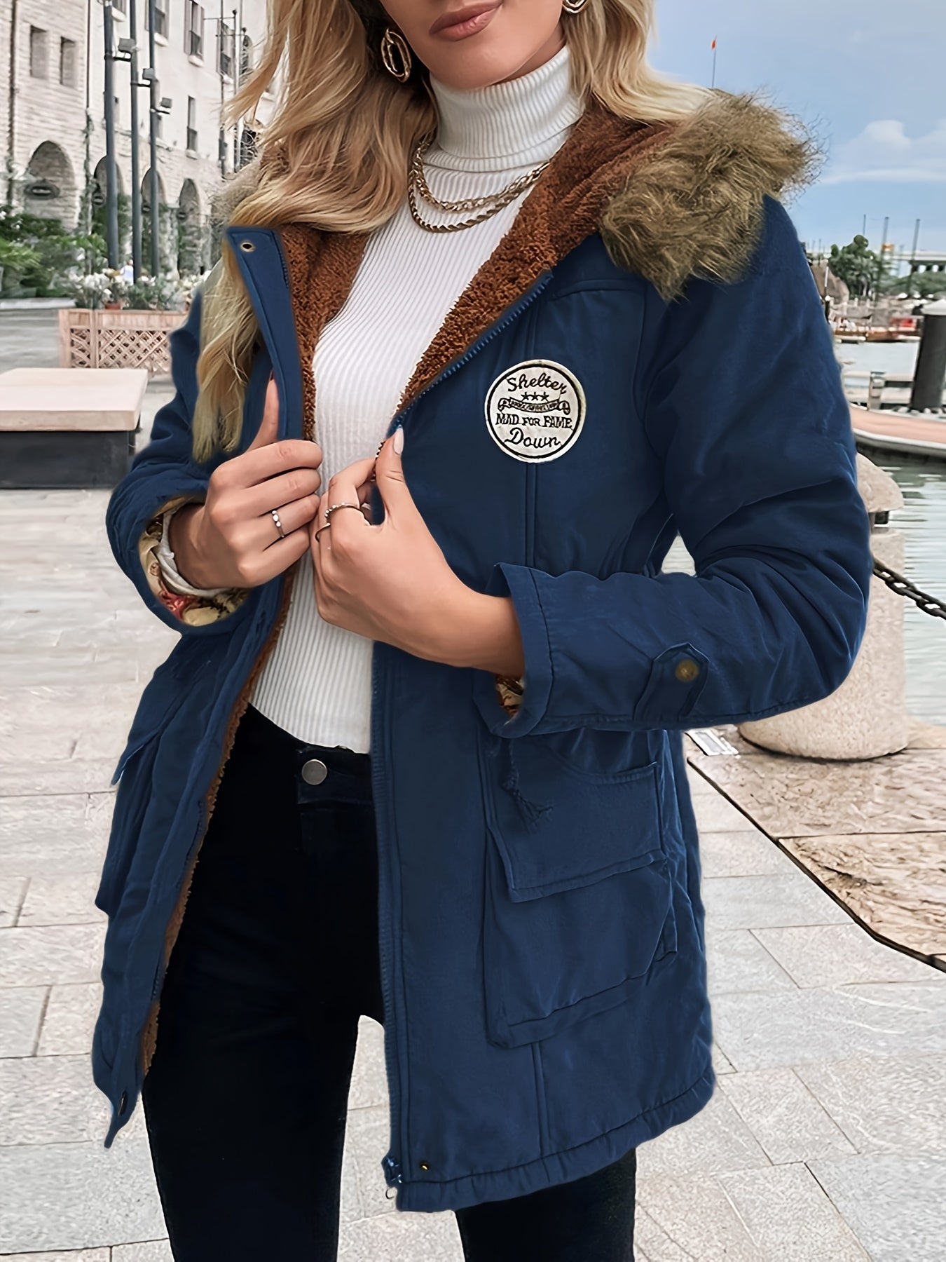 Warm cotton padded winter jacket with faux fur collar for women | Ideal for fall/winter