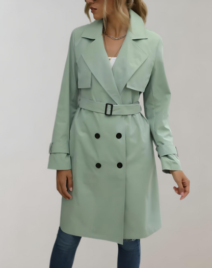 Women's long trench coat with belt and buttons