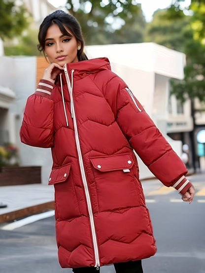 Casual thick winter jacket with pockets and hood for women | Ideal for fall/winter