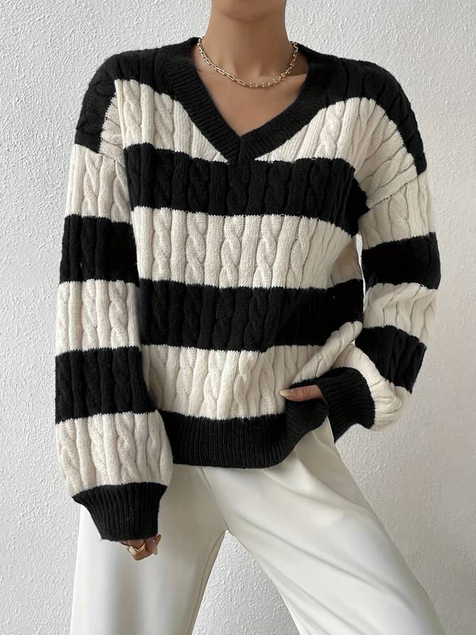 Abigael Sweater | Casual V-Neck Striped Sweater