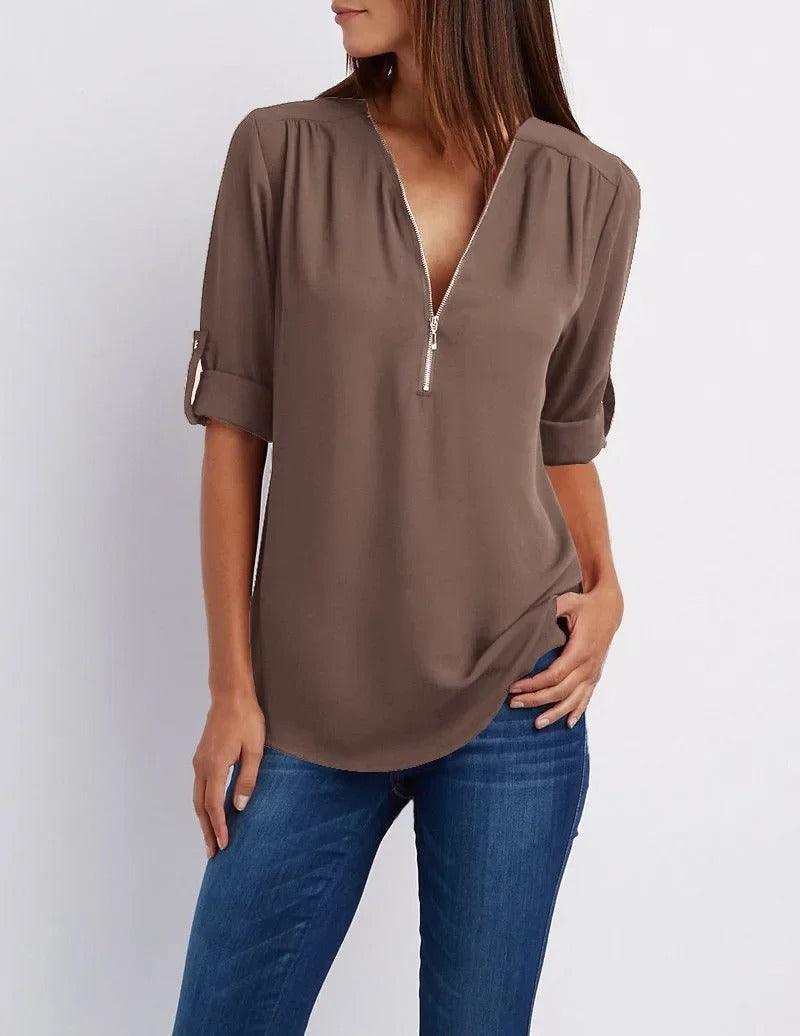 1+1 FREE | Casual Zip Blouse | Frieda Blouse