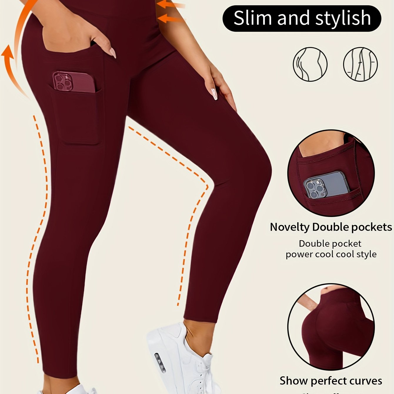 Sophie | Solid color yoga pants with pocket and high stretch