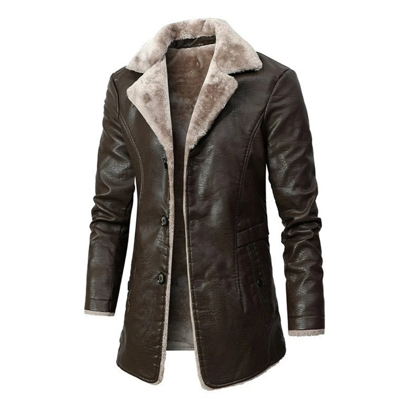 Cozy vegan leather jacket with wool-lined interior for men | Ideal for all seasons