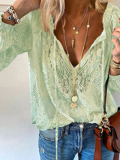 Raya - v-neck lace chiffon blouse