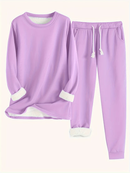 Jess-Mode | Solid Color Thermal Sweater & Sweatpants Set - Ideal for Fall/Winter