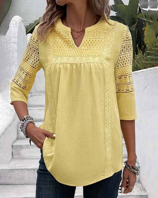 Lemon yellow top with 3/4 sleeves