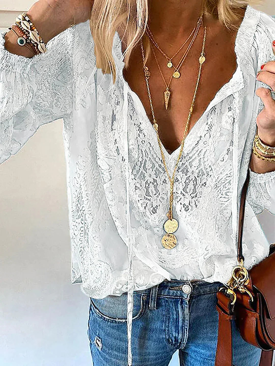 Raya - v-neck lace chiffon blouse