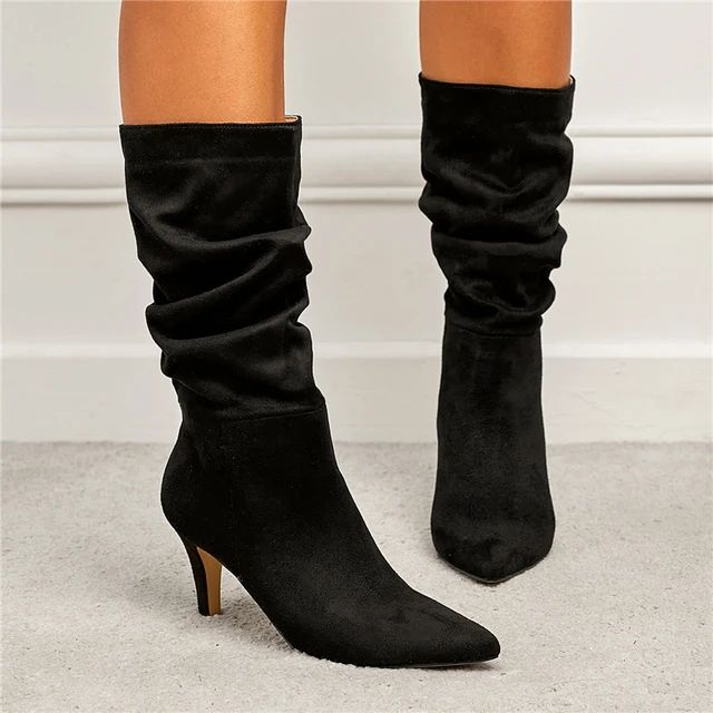 Suede mid-calf boots with high heels - Gillian