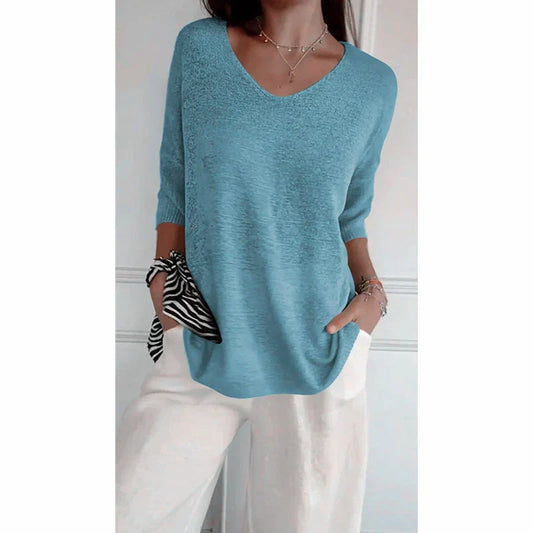 Brigitte - Unicolored V-Neck Knit Top