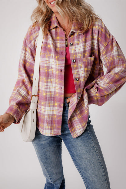 Jovelyn | Casual Chic Pink Checkered Shirt Jacket