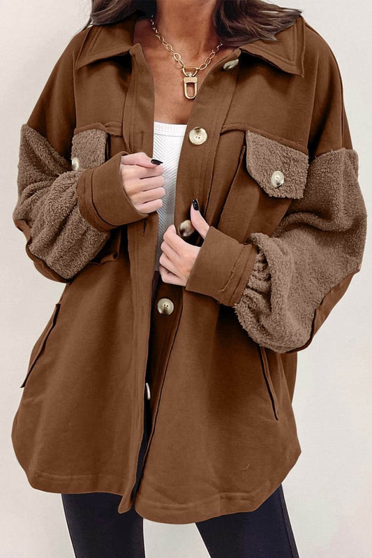 Oversized Brown Shirt with Visible Seams and Elbow Patches