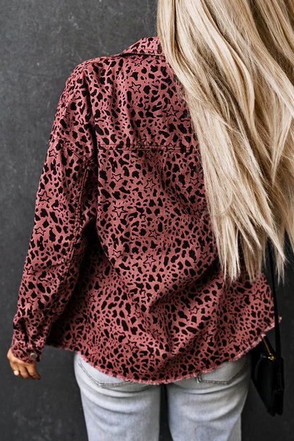 Maeve | Chic leopard print pink denim shirt jacket