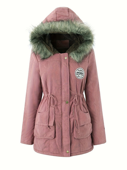 Warm cotton padded winter jacket with faux fur collar for women | Ideal for fall/winter