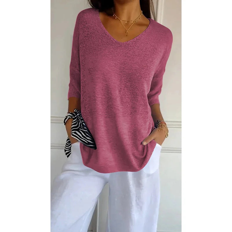 Brigitte - Unicolored V-Neck Knit Top