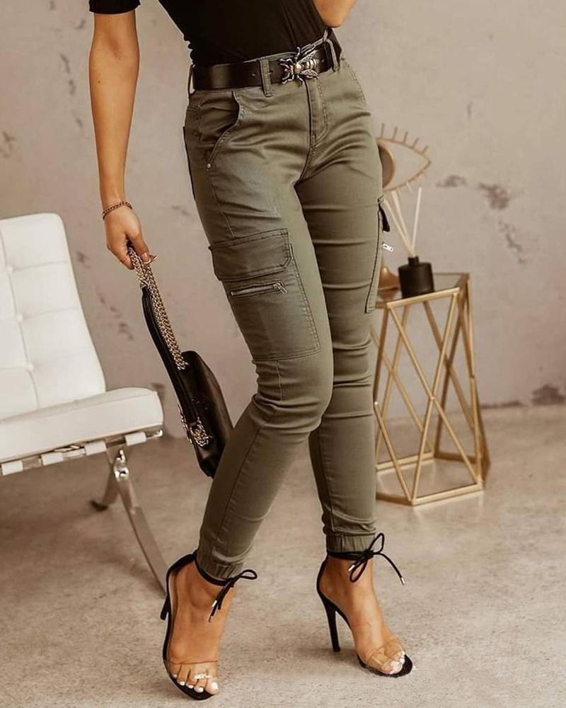 Sharma - Beltless High Waist Cargo Pants