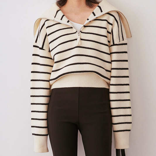 Yverine Sweater | Casual Stripes Half Zip Sweater