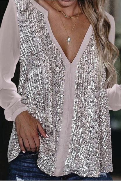 Wiesbeth Blouse | Long Sleeve Sequin V-Neck Blouse