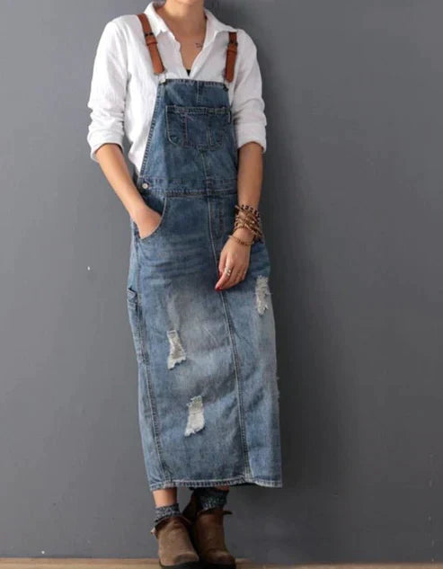 Romilly - Torn denim overall dress