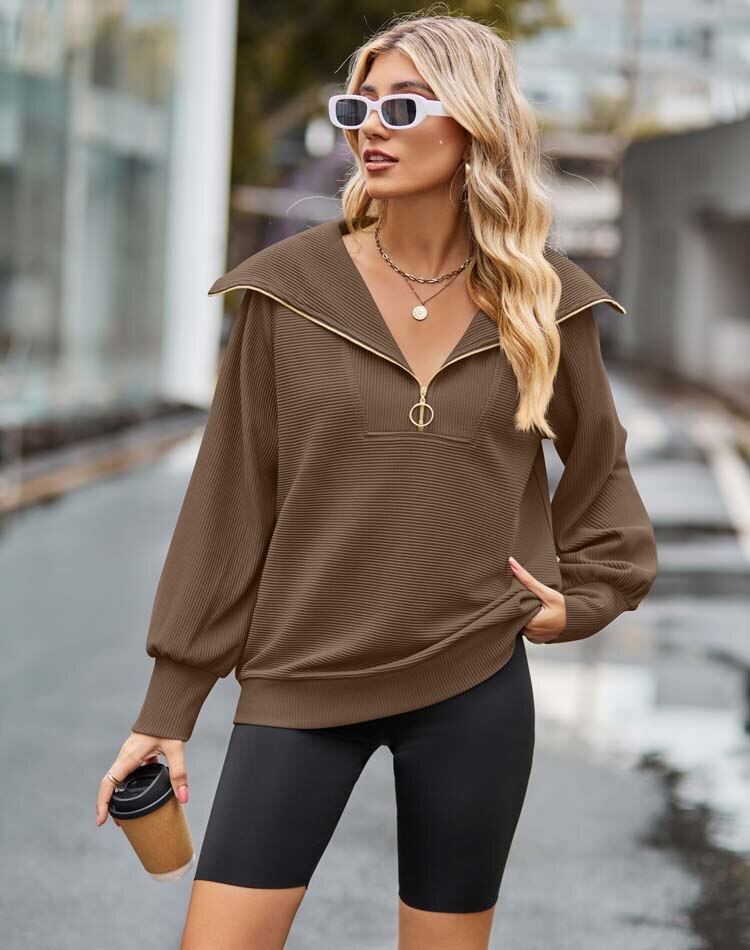 Sienna - Dark brown zip-up sweatshirt