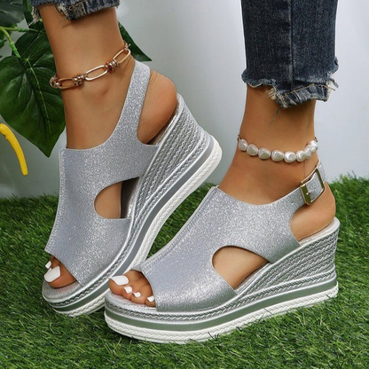 Elegant sequined wedge sandals with open toe - Eliel