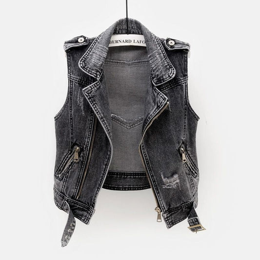 Black denim vest for women