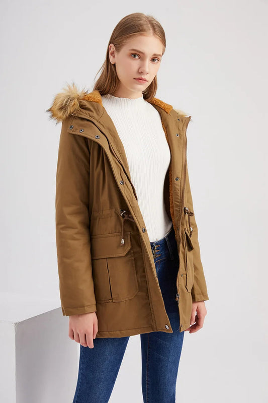 Winter parka with faux fur hood for women - Fiene