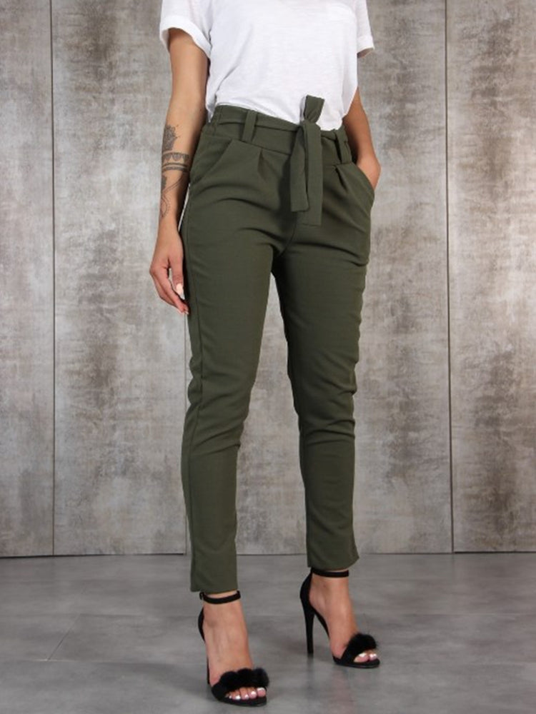 Valérie - Silk chiffon slim-fit pants with elastic waistband and waist tie