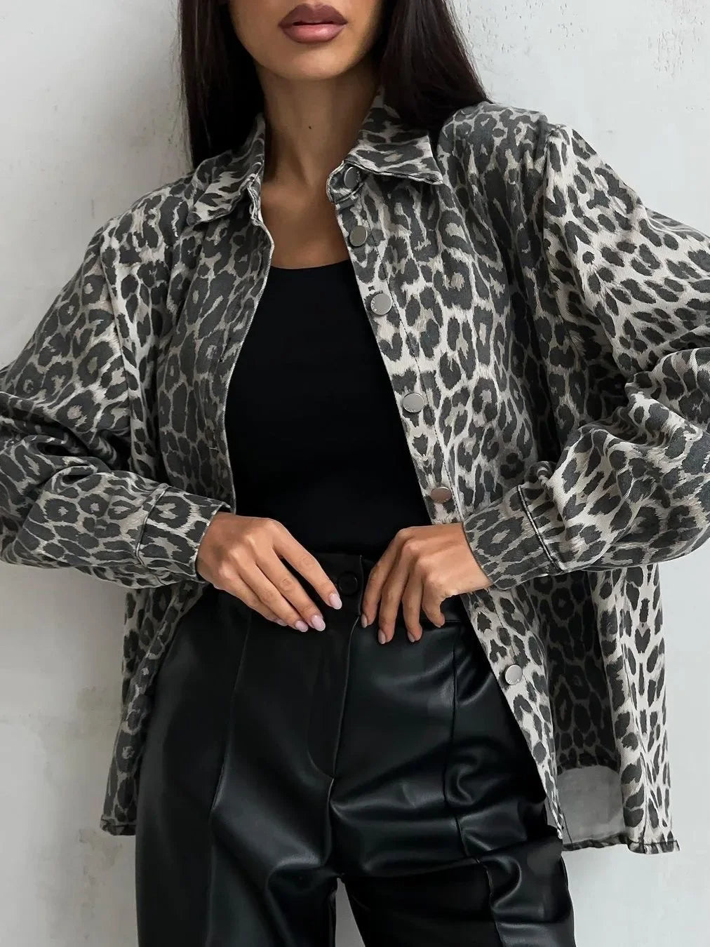 Leopard print denim jacket for women