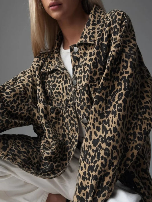 Leopard print denim jacket for women