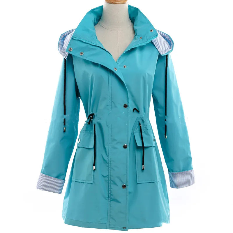 Waterproof coat with hood and buttons