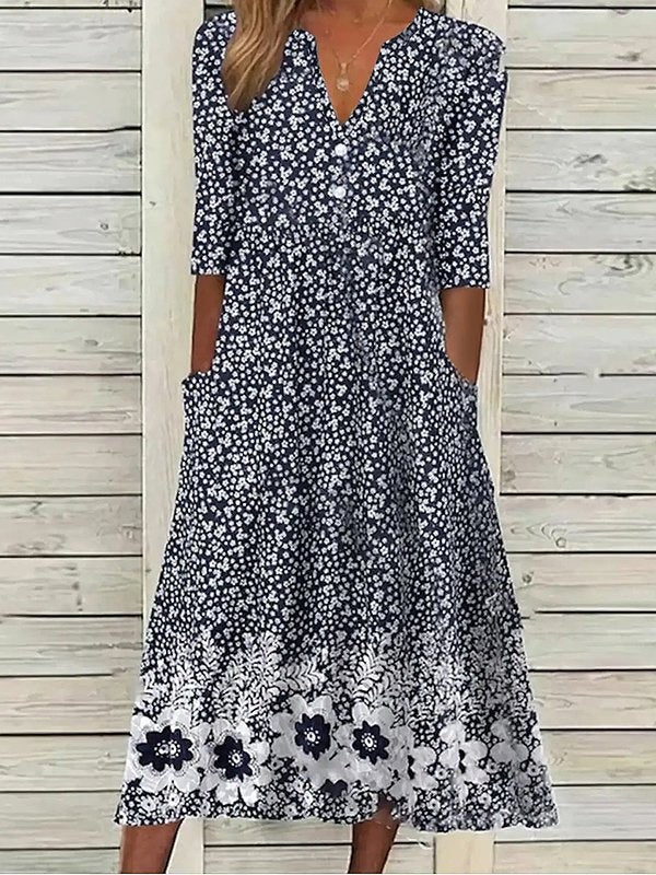 Zia - Casual dress with half sleeves, floral print and sweetheart neckline