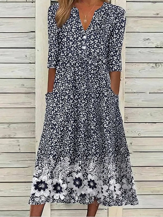 Zia - Casual dress with half sleeves, floral print and sweetheart neckline