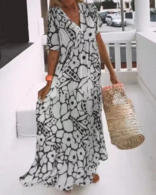 Audrey - short-sleeved maxi dress with print