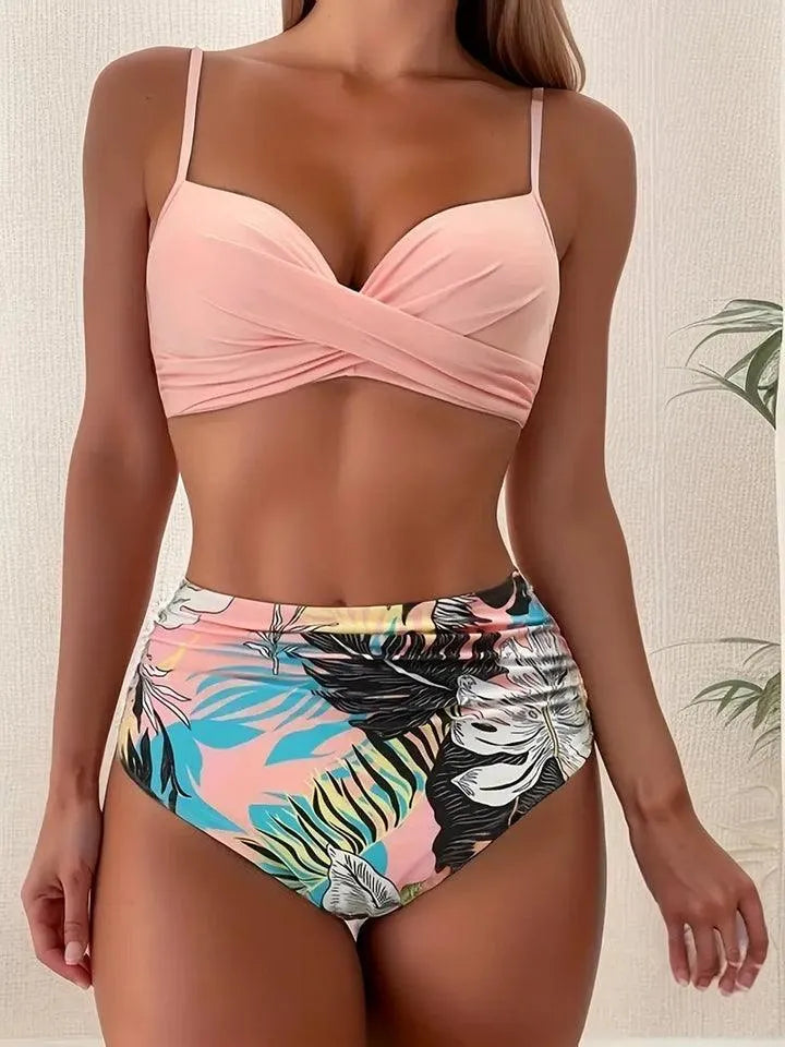 Women's Bikini - Tropical Collection - Vibrant Print, V-Neck, Adjustable Straps - Perfect for Sunny Days